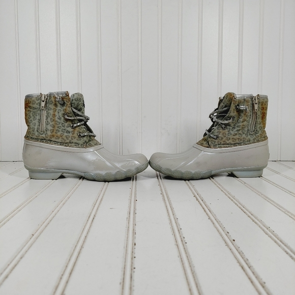 Sperry Animal Print Saltwater Water Resistant Lace Up Zip Side Rain Boot C550 - Picture 7 of 12